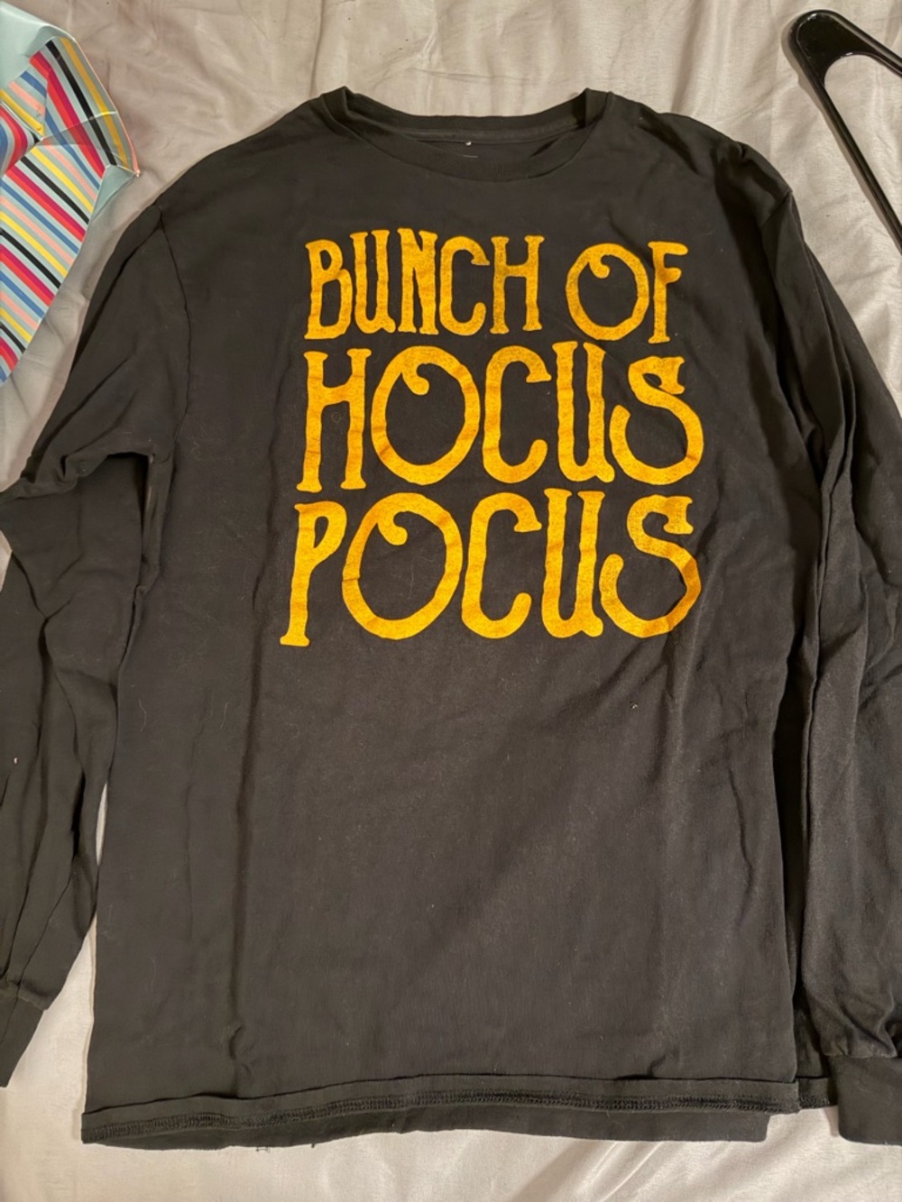 Black Long Sleeve Graphic Tee with Gold 'Bunch of Hocus Pocus'
